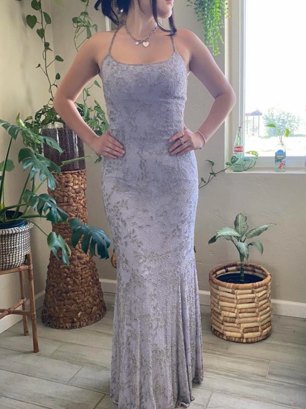 Vintage Hand-Beaded Lilac Gown